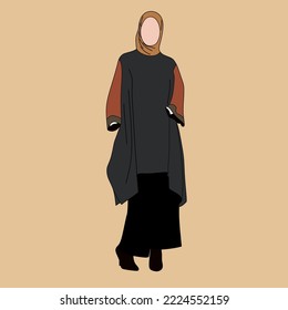 Illustration of dress for muslimah (Muslim woman) with combination of Autumn tone colour