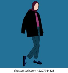 Illustration of dress for muslimah (Muslim woman) with combination of Jewel tone colour