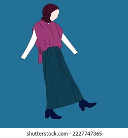 Illustration of dress for muslimah (Muslim woman) with combination of Jewel tone colour