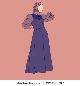 Illustration of dress for muslimah (Muslim woman) with combination of Rose Lavender tone colour