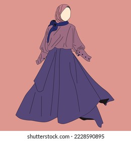 Illustration of dress for muslimah (Muslim woman) with combination of Rose Lavender tone colour