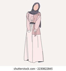 Illustration of dress for muslimah (Muslim woman) with combination of Soft Rose tone colour