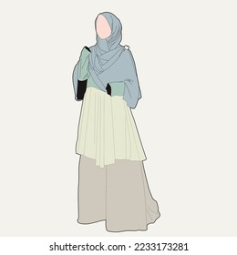 Illustration of dress for muslimah (Muslim woman) with combination of Fresh Elegant tone colour