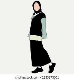 Illustration of dress for muslimah (Muslim woman) with combination of Fresh Elegant tone colour