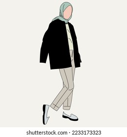 Illustration of dress for muslimah (Muslim woman) with combination of Fresh Elegant tone colour