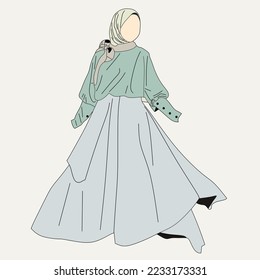 Illustration of dress for muslimah (Muslim woman) with combination of Fresh Elegant tone colour