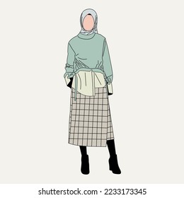 Illustration of dress for muslimah (Muslim woman) with combination of Fresh Elegant tone colour