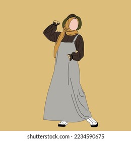 Illustration of dress for muslimah (Muslim woman) with combination of Elegant Earth Tone colour