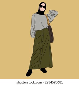 Illustration of dress for muslimah (Muslim woman) with combination of Elegant Earth Tone colour