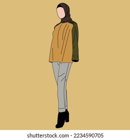 Illustration of dress for muslimah (Muslim woman) with combination of Elegant Earth Tone colour