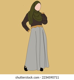 Illustration of dress for muslimah (Muslim woman) with combination of Elegant Earth Tone colour