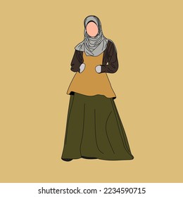 Illustration of dress for muslimah (Muslim woman) with combination of Elegant Earth Tone colour