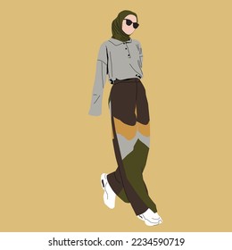 Illustration of dress for muslimah (Muslim woman) with combination of Elegant Earth Tone colour