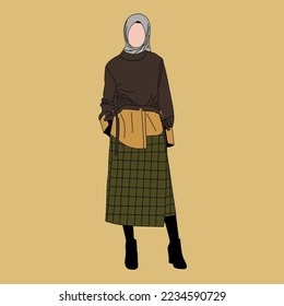 Illustration of dress for muslimah (Muslim woman) with combination of Elegant Earth Tone colour