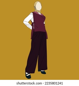 Illustration of dress for muslimah (Muslim woman) with combination of Elegant Wine Tone colour