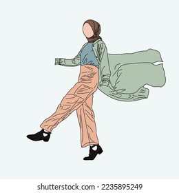 Illustration of dress for muslimah (Muslim woman) with combination of Elegant Pastel Tone colour