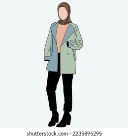 Illustration of dress for muslimah (Muslim woman) with combination of Elegant Pastel Tone colour