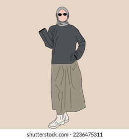 Illustration of dress for muslimah (Muslim woman) with combination of Elegant Deep Tone colour