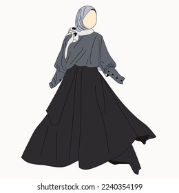 Illustration of dress for muslimah (Muslim woman) with combination of Winter Tone colour