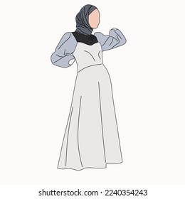 Illustration of dress for muslimah (Muslim woman) with combination of Winter Tone colour
