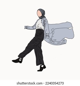 Illustration of dress for muslimah (Muslim woman) with combination of Winter Tone colour