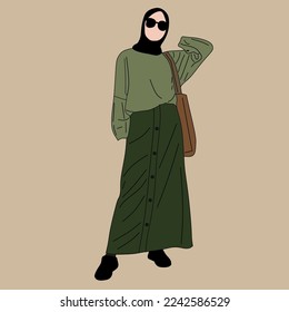 Illustration of dress for muslimah (Muslim woman) with combination of Forest Tone colour