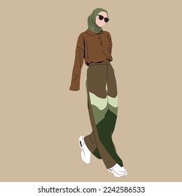 Illustration of dress for muslimah (Muslim woman) with combination of Forest Tone colour