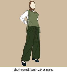 Illustration of dress for muslimah (Muslim woman) with combination of Forest Tone colour