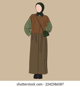 Illustration of dress for muslimah (Muslim woman) with combination of Forest Tone colour