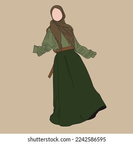 Illustration of dress for muslimah (Muslim woman) with combination of Forest Tone colour