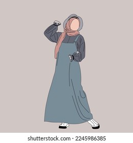 Illustration of dress for muslimah (Muslim woman) with combination of Sky Tone colour