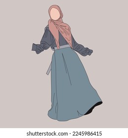 Illustration of dress for muslimah (Muslim woman) with combination of Sky Tone colour