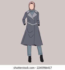 Illustration of dress for muslimah (Muslim woman) with combination of Sky Tone colour