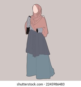 Illustration of dress for muslimah (Muslim woman) with combination of Sky Tone colour