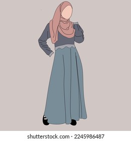 Illustration of dress for muslimah (Muslim woman) with combination of Sky Tone colour