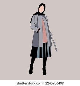 Illustration of dress for muslimah (Muslim woman) with combination of Sky Tone colour