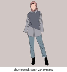 Illustration of dress for muslimah (Muslim woman) with combination of Sky Tone colour