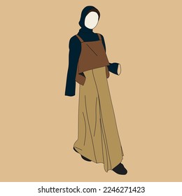 Illustration of dress for muslimah (Muslim woman) with combination of Warm Tone colour