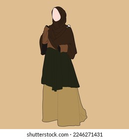 Illustration of dress for muslimah (Muslim woman) with combination of Warm Tone colour