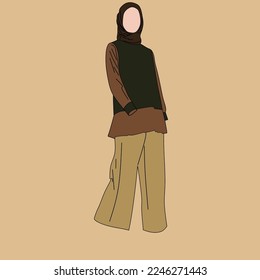 Illustration of dress for muslimah (Muslim woman) with combination of Warm Tone colour