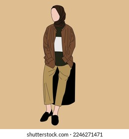 Illustration of dress for muslimah (Muslim woman) with combination of Warm Tone colour