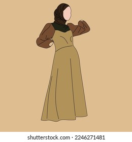 Illustration of dress for muslimah (Muslim woman) with combination of Warm Tone colour