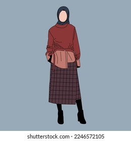 Illustration of dress for muslimah (Muslim woman) with combination of Warm Tone colour
