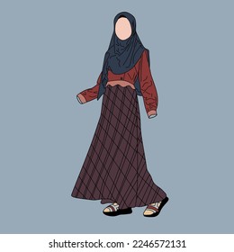 Illustration of dress for muslimah (Muslim woman) with combination of Warm Tone colour
