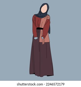 Illustration of dress for muslimah (Muslim woman) with combination of Warm Tone colour