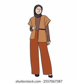 Illustration of dress for muslimah (Muslim woman) with combination of Winter Warm Tone colour