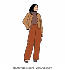 Illustration of dress for muslimah (Muslim woman) with combination of Winter Warm Tone colour