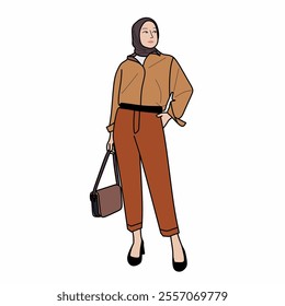 Illustration of dress for muslimah (Muslim woman) with combination of Winter Warm tone colour