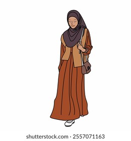 Illustration of dress for muslimah (Muslim woman) with combination of Winter Warm tone colour