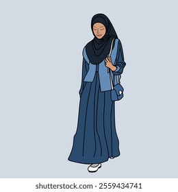 Illustration of dress for muslimah (Muslim woman) with combination of Winter Cool tone colour